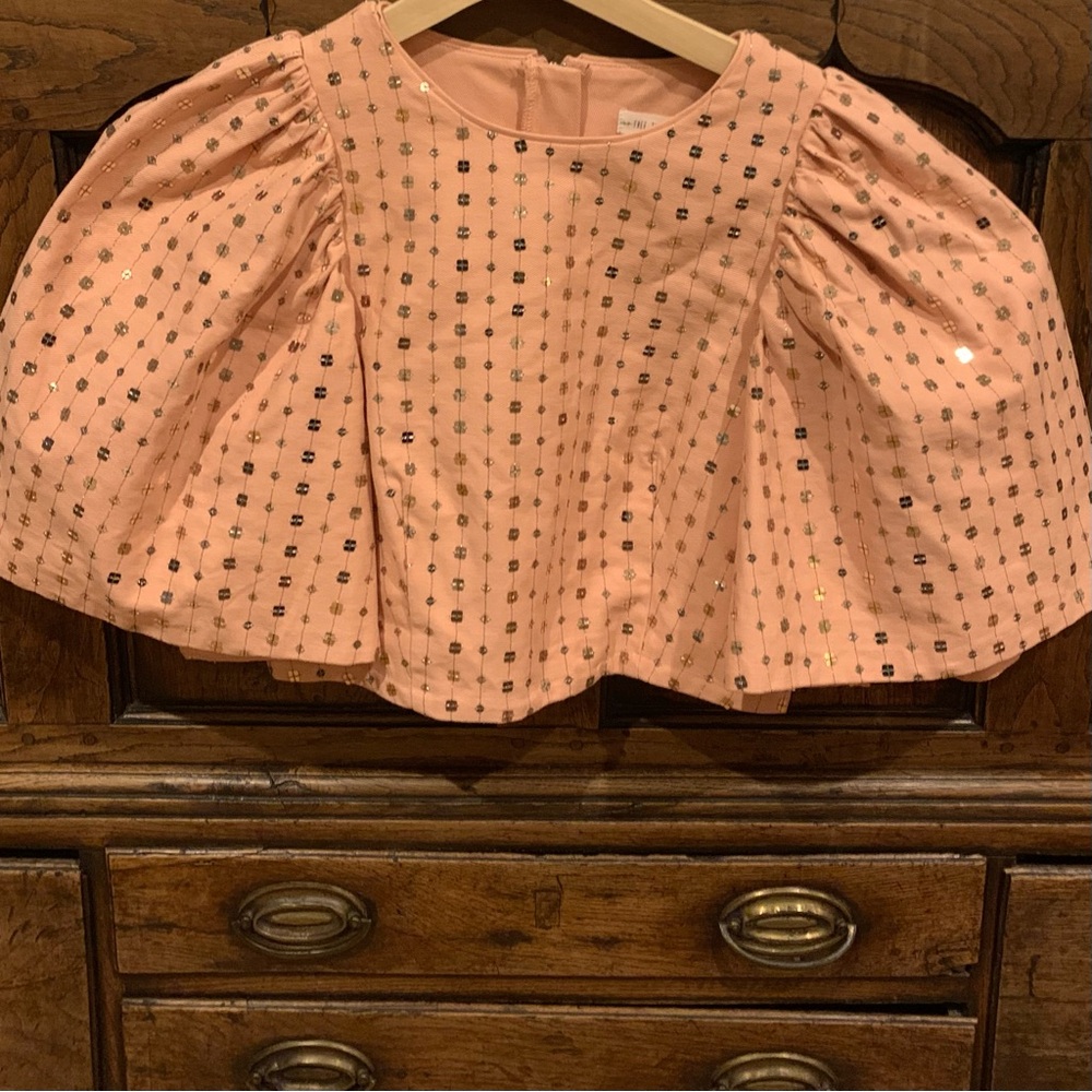 Free the Roses Sequins pale pink puff sleeves S